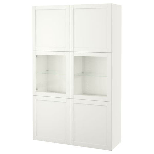 BESTÅ - Storage combination w glass doors, white Hanviken/Sindvik white clear glass, 120x42x193 cm