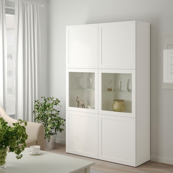 BESTÅ - Storage combination w glass doors, white Hanviken/Sindvik white clear glass, 120x42x193 cm - best price from Maltashopper.com 19059439