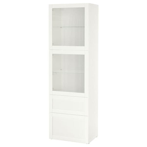 BESTÅ - Storage combination w glass doors, white/Hanviken white clear glass, 60x42x193 cm