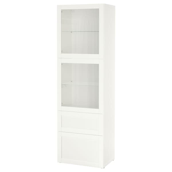 BESTÅ - Storage combination w glass doors, white/Hanviken white clear glass, 60x42x193 cm - best price from Maltashopper.com 19412534