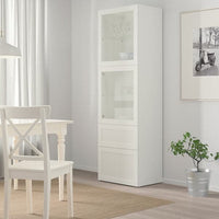 BESTÅ - Storage combination w glass doors, white/Hanviken white clear glass, 60x42x193 cm - best price from Maltashopper.com 29300871