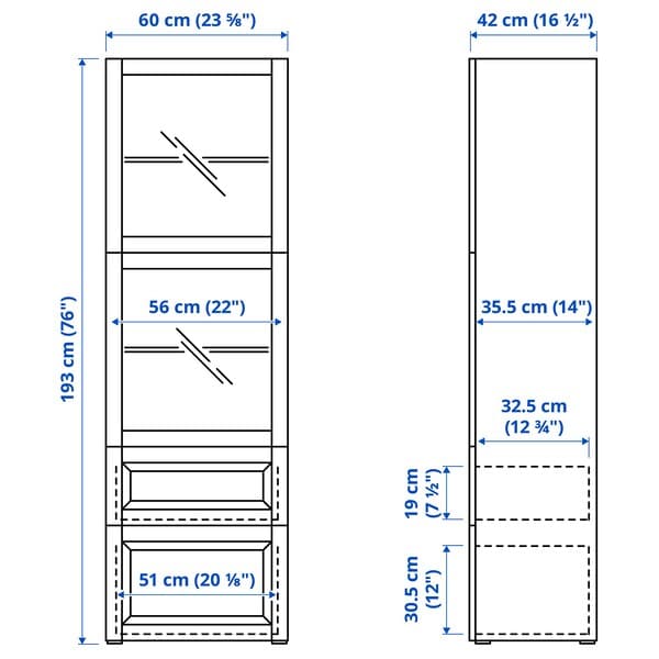 BESTÅ - Storage combination w glass doors, white/Hanviken white clear glass, 60x42x193 cm - best price from Maltashopper.com 29300871