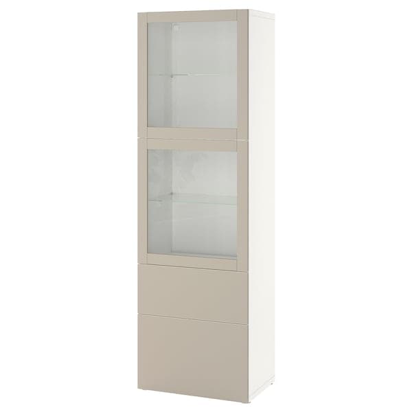 BESTÅ - Storage combination w glass doors, white Lappviken/light grey-beige clear glass, 60x42x193 cm - best price from Maltashopper.com 89435730