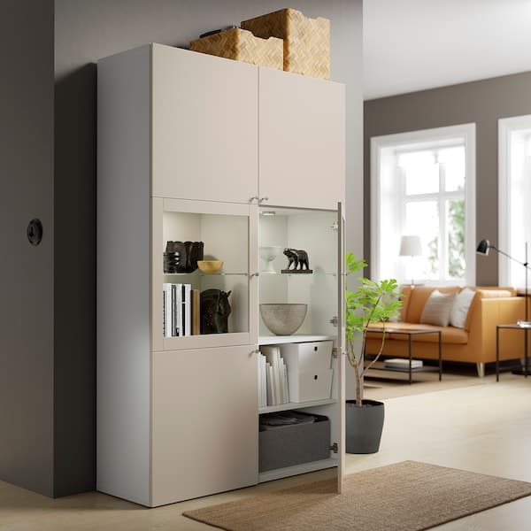 BESTÅ - Storage combination w glass doors, white Lappviken/light grey-beige clear glass, 120x42x193 cm - best price from Maltashopper.com 29417244