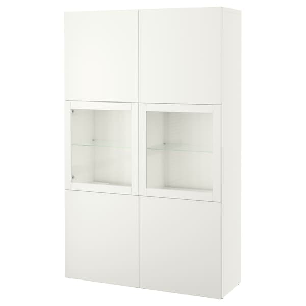 BESTÅ - Storage combination w glass doors, white Lappviken/Sindvik white clear glass, 120x42x193 cm