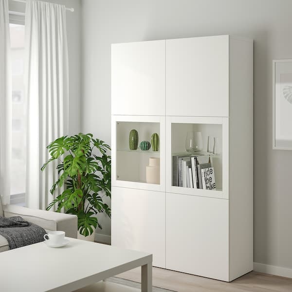 Ikea BESTÅ - Storage combination w glass doors, white Lappviken/Sindvik white clear glass, 120x42x193 cm