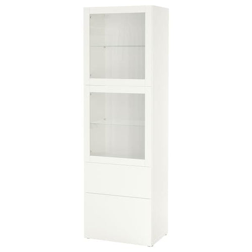 BESTÅ - Storage combination w glass doors, white/Lappviken white clear glass, 60x42x193 cm