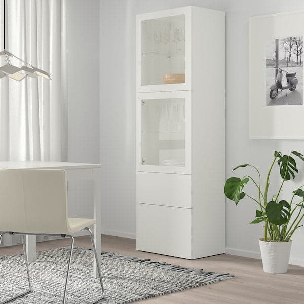 BESTÅ - Storage combination w glass doors, white/Lappviken white clear glass, 60x42x193 cm - best price from Maltashopper.com 99300858