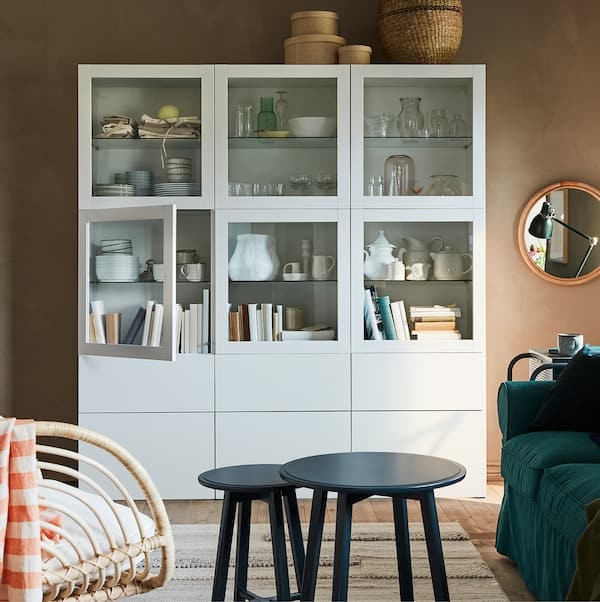 Ikea BESTÅ - Storage combination w glass doors, white/Lappviken white clear glass, 60x42x193 cm