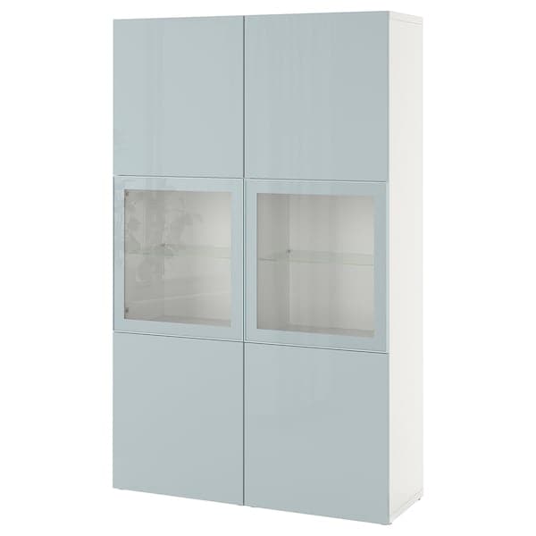 BESTÅ - Storage combination w glass doors, white Selsviken/high-gloss light grey-blue, 120x42x193 cm - best price from Maltashopper.com 89421568