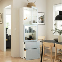BESTÅ - Storage combination w glass doors, white Selsviken/high-gloss light grey-blue, 60x42x193 cm - best price from Maltashopper.com 99421563