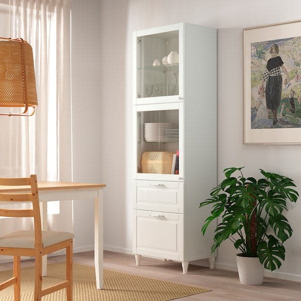 BESTÅ - Storage combination w glass doors, white Smeviken/Ostvik/Kabbarp white clear glass, 60x42x202 cm - best price from Maltashopper.com 99389266