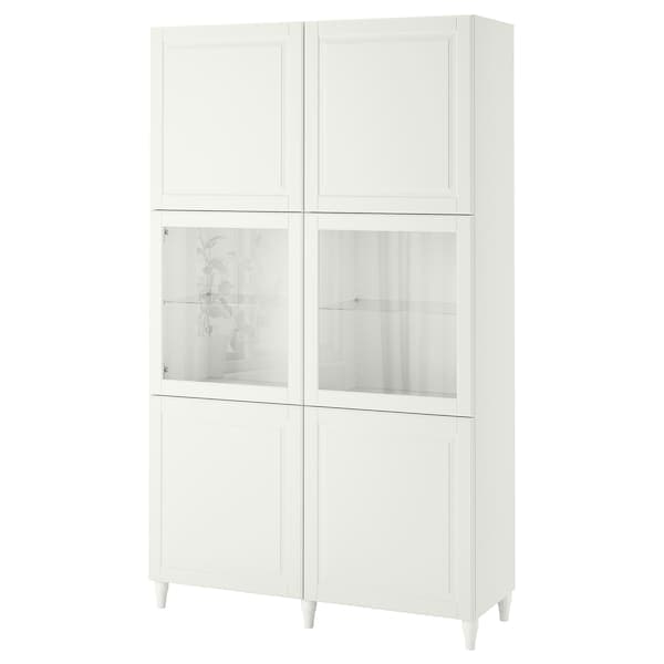 BESTÅ - Storage combination w glass doors, white Smeviken/Ostvik white clear glass, 120x42x202 cm - best price from Maltashopper.com 69384944