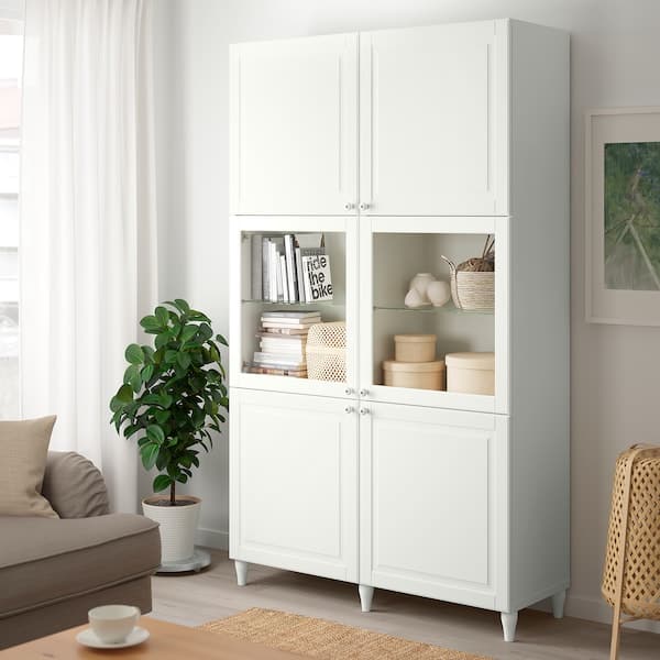 BESTÅ - Storage combination w glass doors, white Smeviken/Ostvik white clear glass, 120x42x202 cm - best price from Maltashopper.com 69384944