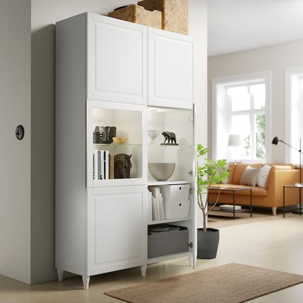 BESTÅ - Storage combination w glass doors, white Smeviken/Ostvik white clear glass, 120x42x202 cm - best price from Maltashopper.com 69384944