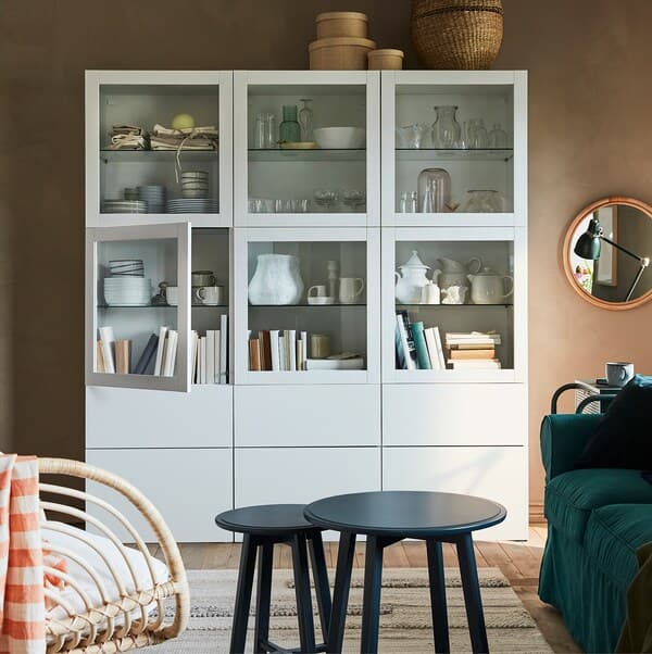 BESTÅ - Storage combination w glass doors, white/Sutterviken/Kabbarp white clear glass, 60x42x202 cm - best price from Maltashopper.com 09412558