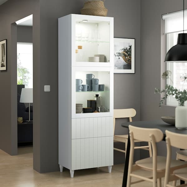 BESTÅ - Storage combination w glass doors, white/Sutterviken/Kabbarp white clear glass, 60x42x202 cm - best price from Maltashopper.com 09412558