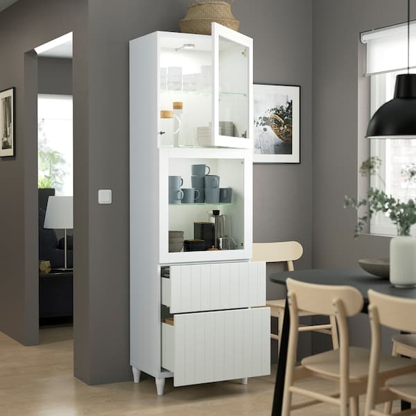 BESTÅ - Storage combination w glass doors, white/Sutterviken/Kabbarp white clear glass, 60x42x202 cm - best price from Maltashopper.com 09412558