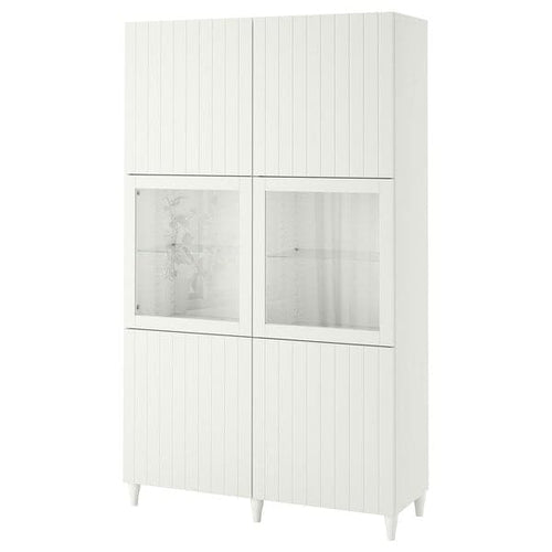 BESTÅ - Storage combination w glass doors, white Sutterviken/Sindvik white clear glass, 120x42x202 cm