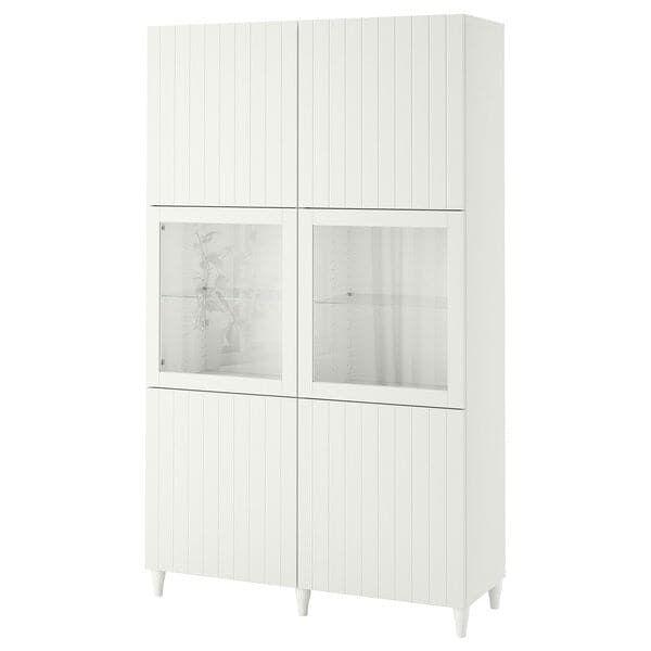 BESTÅ - Storage combination w glass doors, white Sutterviken/Sindvik white clear glass, 120x42x202 cm