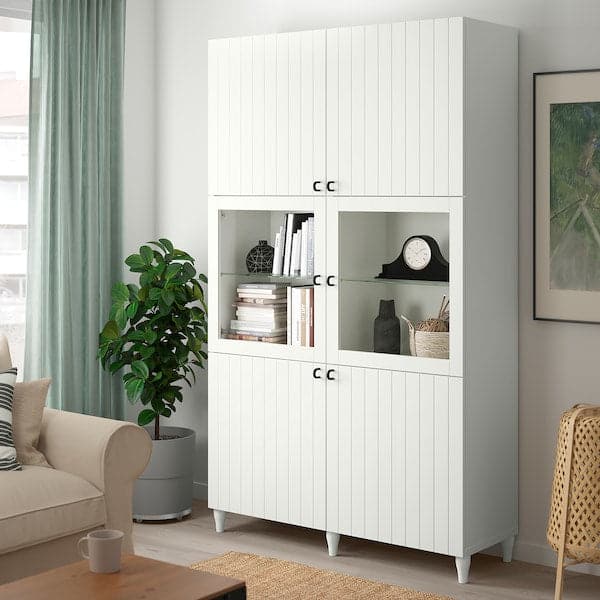 BESTÅ - Storage combination w glass doors, white Sutterviken/Sindvik white clear glass, 120x42x202 cm - best price from Maltashopper.com 39384950