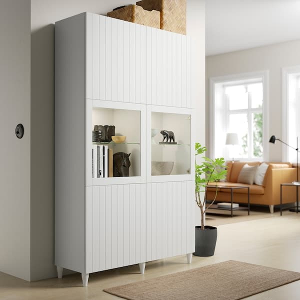 BESTÅ - Storage combination w glass doors, white Sutterviken/Sindvik white clear glass, 120x42x202 cm - best price from Maltashopper.com 39384950