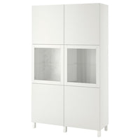 BESTÅ storage combination w glass doors, white Valviken/Sindvik white clear glass, 120x42x202 cm