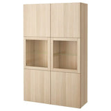BESTÅ storage combination w glass doors, white stained oak effect Lappviken/Sindvik white stained oak eff clear glass, 120x42x193 cm