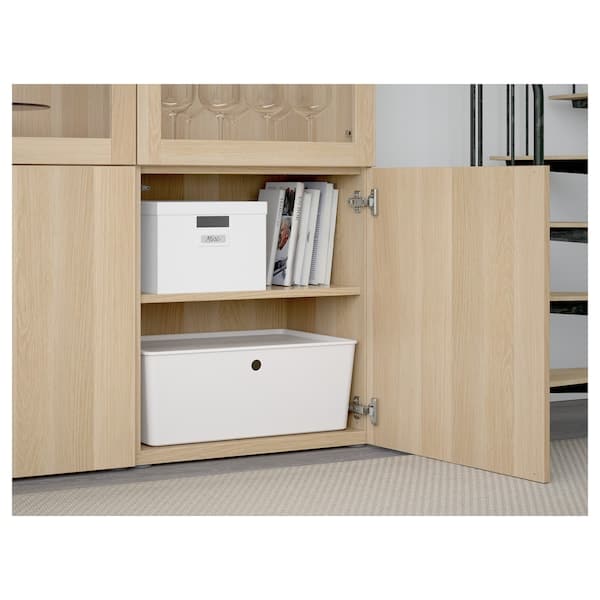 BESTÅ - Storage combination w glass doors, white stained oak effect Lappviken/Sindvik white stained oak eff clear glass, 120x42x193 cm - best price from Maltashopper.com 49089816