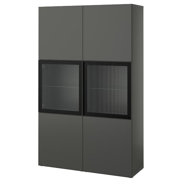 BESTÅ - Storage combination w glass doors, dark grey Lappviken/Fällsvik anthracite, 120x42x193 cm - best price from Maltashopper.com 69508138