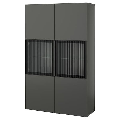 BESTÅ - Storage combination w glass doors, dark grey Lappviken/Fällsvik anthracite, 120x42x193 cm