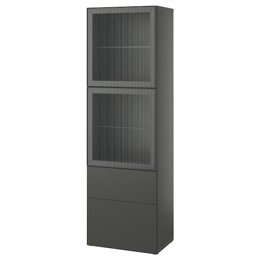 BESTÅ - Storage combination w glass doors, dark grey Lappviken/Fällsvik anthracite, 60x42x193 cm - best price from Maltashopper.com 79555817