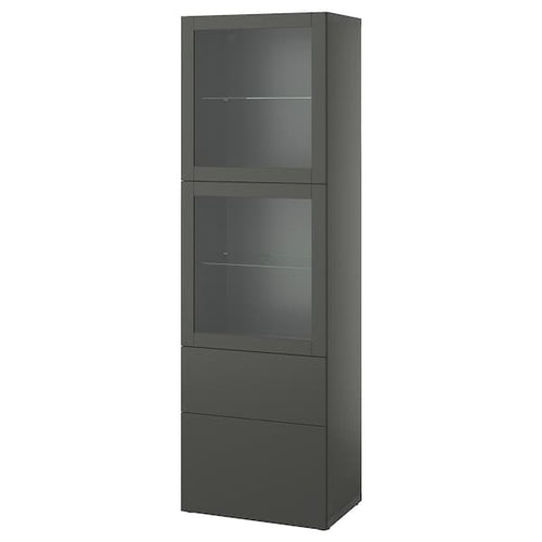 BESTÅ - Storage combination w glass doors, dark grey Lappviken/Sindvik dark grey, 60x42x193 cm