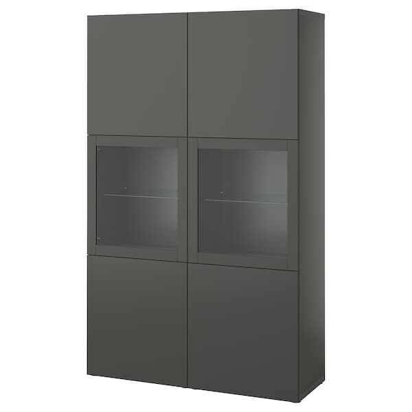 BESTÅ - Storage combination w glass doors, dark grey Lappviken/Sindvik dark grey, 120x42x193 cm - best price from Maltashopper.com 89508137