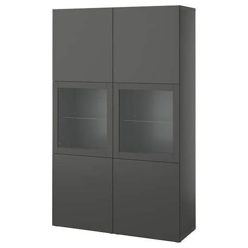 BESTÅ - Storage combination w glass doors, dark grey Lappviken/Sindvik dark grey, 120x42x193 cm