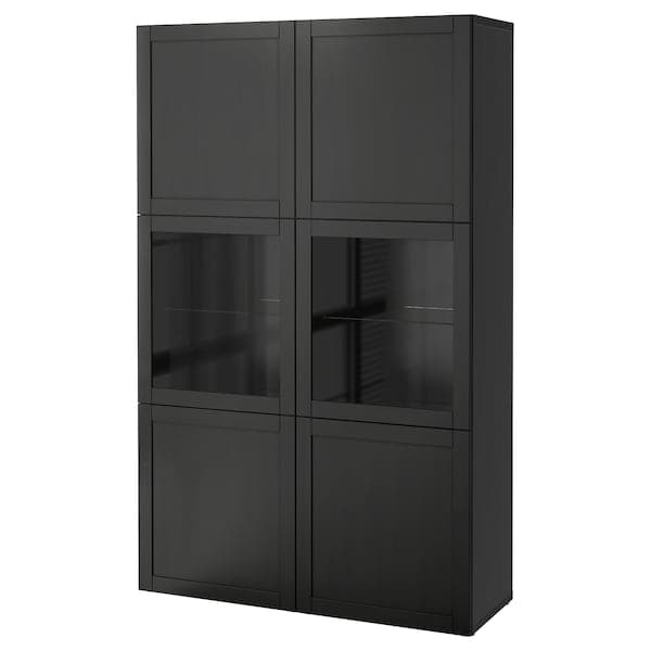 BESTÅ Combination with glass doors - brown-black Hanviken/Sindvik transparent brown-black glass 120x42x193 cm , 120x42x193 cm - best price from Maltashopper.com 79059436