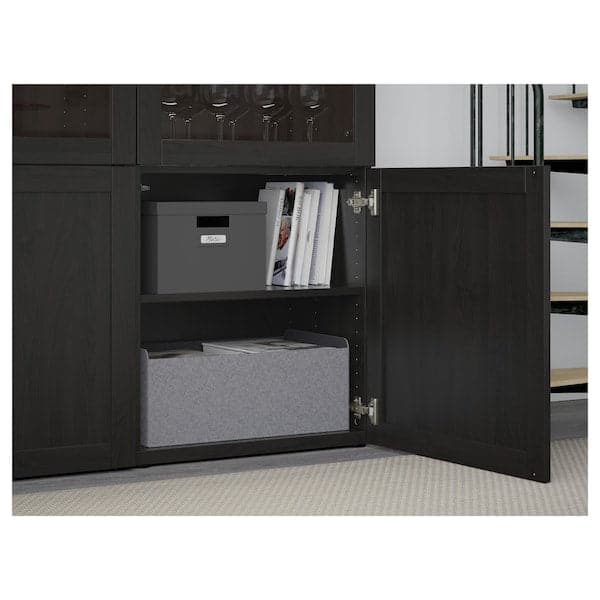 BESTÅ Combination with glass doors - brown-black Hanviken/Sindvik transparent brown-black glass 120x42x193 cm , 120x42x193 cm - best price from Maltashopper.com 79059436