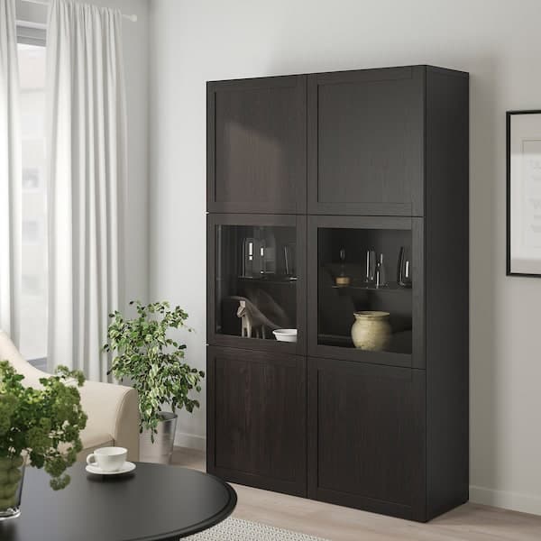 BESTÅ Combination with glass doors - brown-black Hanviken/Sindvik transparent brown-black glass 120x42x193 cm , 120x42x193 cm - best price from Maltashopper.com 79059436