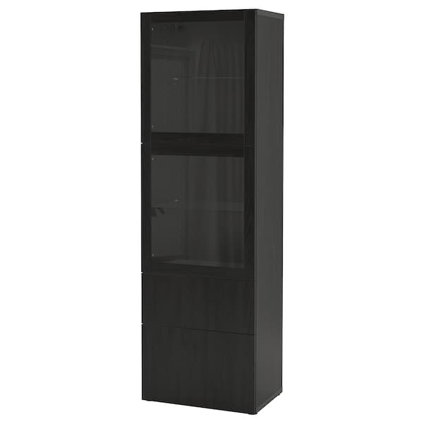 BESTÅ - Storage combination w glass doors, black-brown/Lappviken black-brown clear glass, 60x42x193 cm - best price from Maltashopper.com 29412519