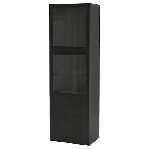 BESTÅ - Storage combination w glass doors, black-brown/Lappviken black-brown clear glass, 60x42x193 cm