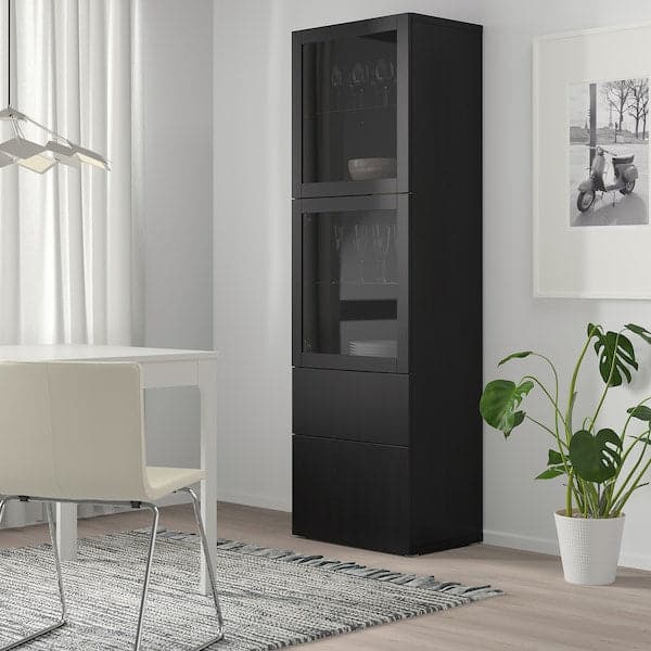 BESTÅ - Storage combination w glass doors, black-brown/Lappviken black-brown clear glass, 60x42x193 cm - best price from Maltashopper.com 29300847