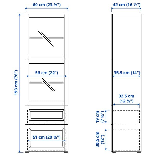 BESTÅ - Storage combination w glass doors, black-brown/Lappviken black-brown clear glass, 60x42x193 cm - best price from Maltashopper.com 29412519