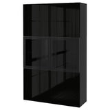 BESTÅ storage combination w glass doors, black-brown/Selsviken high-gloss/black clear glass, 120x42x193 cm