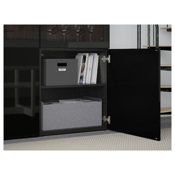 Ikea BESTÅ - Storage combination w glass doors, black-brown/Selsviken high-gloss/black clear glass, 120x42x193 cm