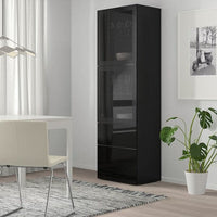 BESTÅ - Storage combination w glass doors, black-brown/Selsviken high-gloss/black clear glass, 60x42x193 cm - best price from Maltashopper.com 69412522