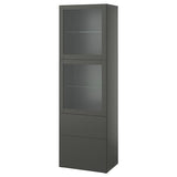 BESTÅ storage combination w glass doors, dark grey Lappviken/Sindvik dark grey, 60x42x193 cm