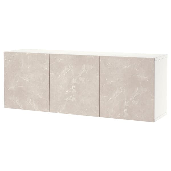 BESTÅ - Wall furniture combination, Bergsviken white/beige marble effect, , 180x42x64 cm