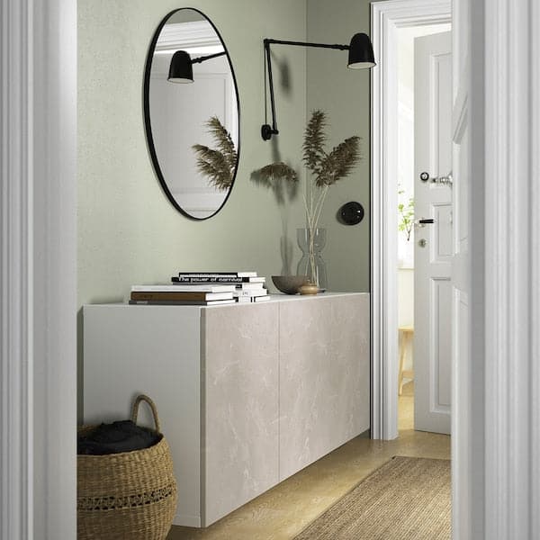 BESTÅ - Wall furniture combination, Bergsviken white/beige marble effect, , 180x42x64 cm - best price from Maltashopper.com 49421792