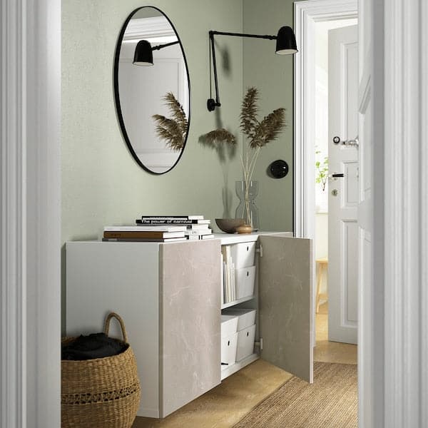 Ikea BESTÅ - Wall furniture combination, Bergsviken white/beige marble effect, , 180x42x64 cm