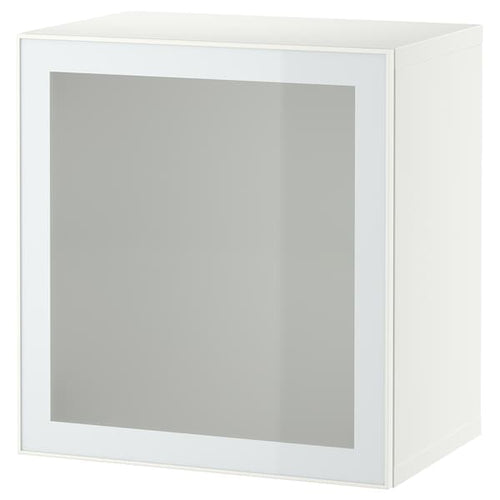 BESTÅ - Wall-mounted cabinet combination, white Glassvik/white/light green frosted glass, 60x42x64 cm